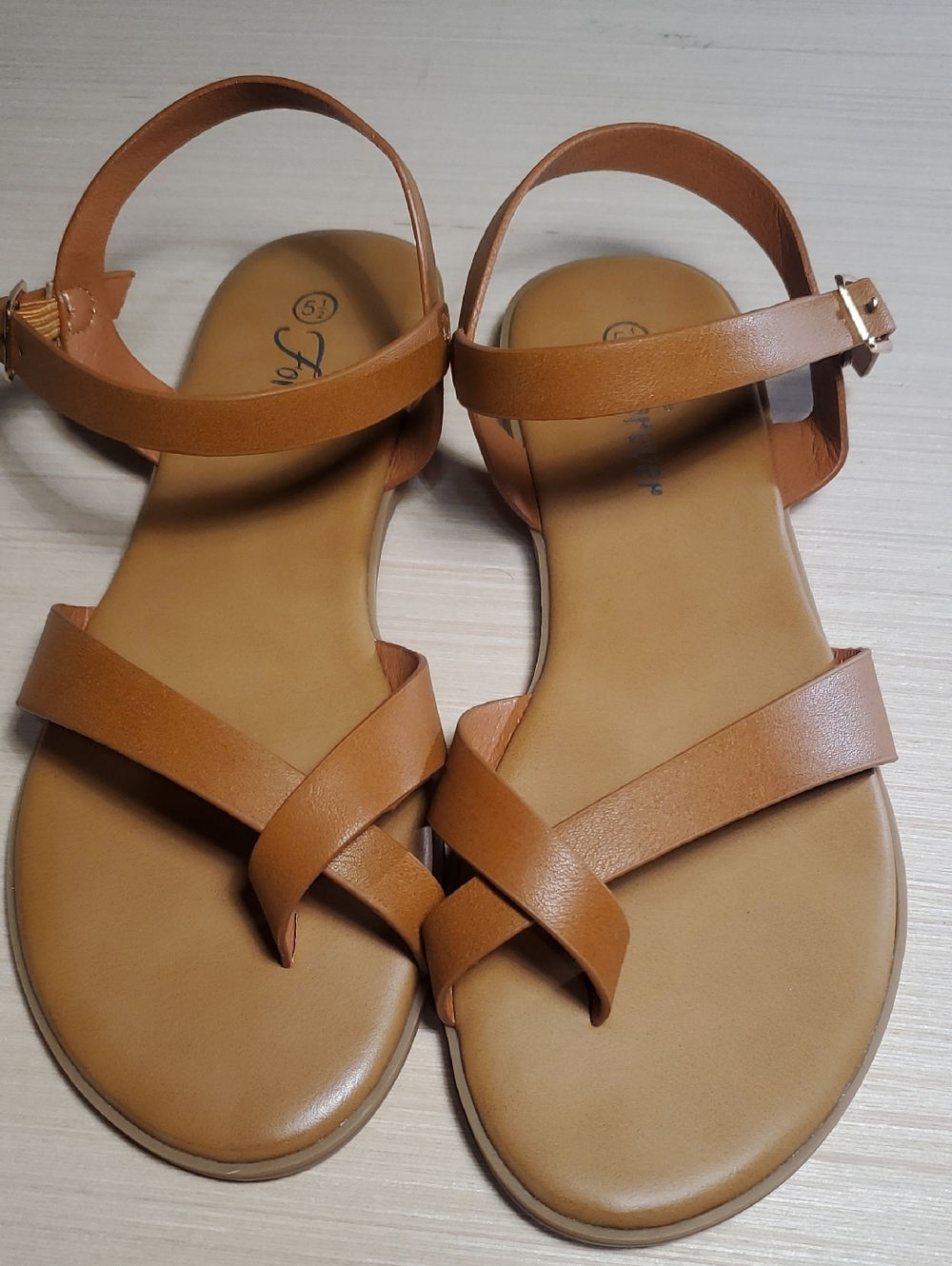 Forever Link Tan Crisscross Ankle Strap Sandals